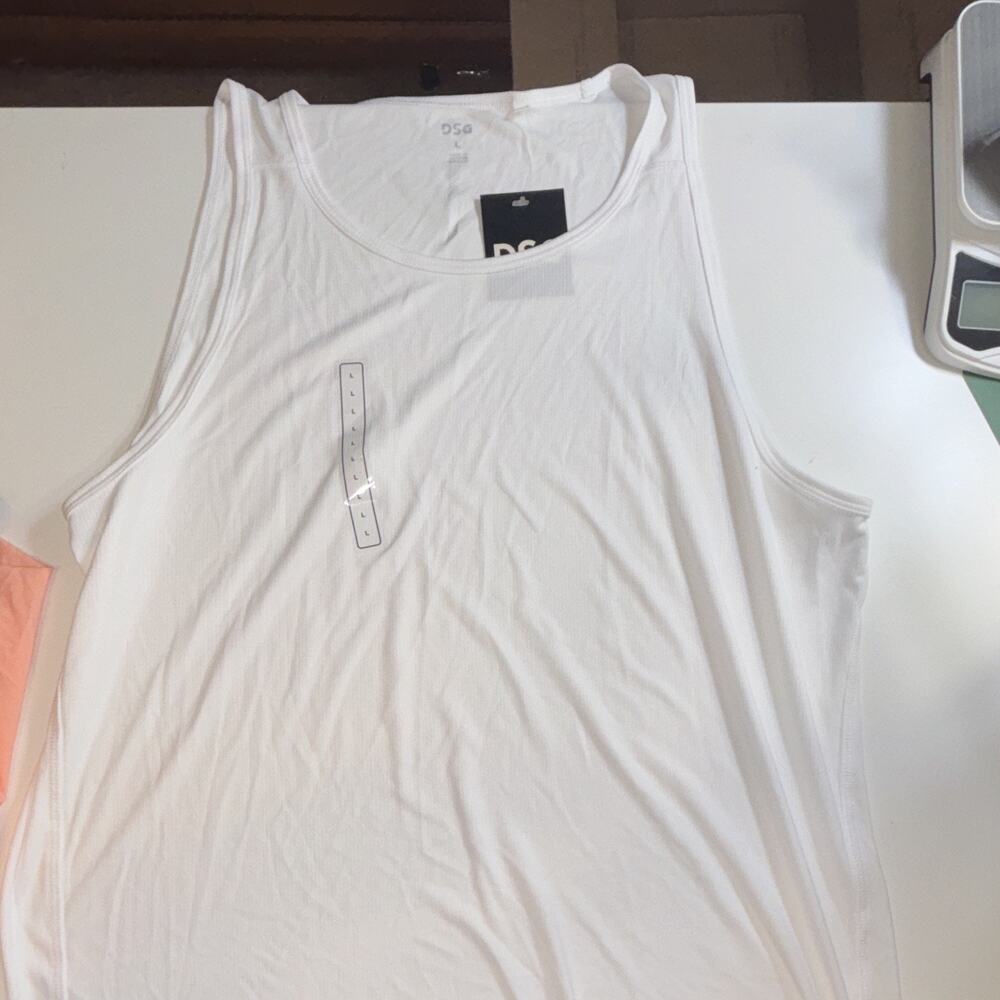 DSG Run Tank Men's L White Polyester Moisture Wicking Reflective UPF 50+